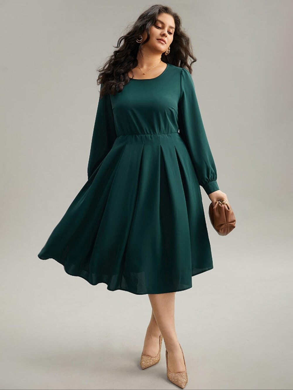 Bloomchic Static-Free Plain Pleated Pocket Dress, Dark Green, 2X, BNWT - Picture 3 of 11